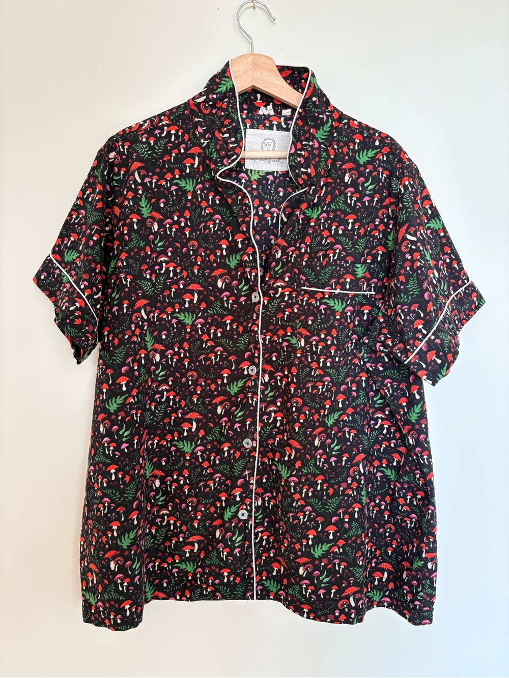 Printfresh Black Mushroom & Fern Short Sleeve Pajama Top 2X